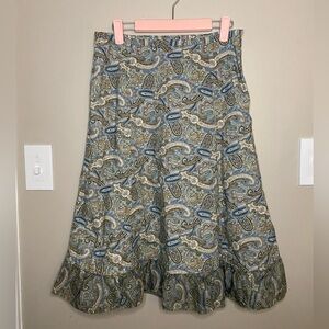 PERFECT Vintage Y2K Cottagecore Western Green & Blue Paisley Ruffled 2003 Skirt